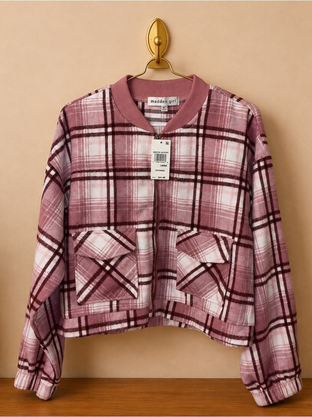 NWT Madden Girl Rose Plaid Bomber Jacket